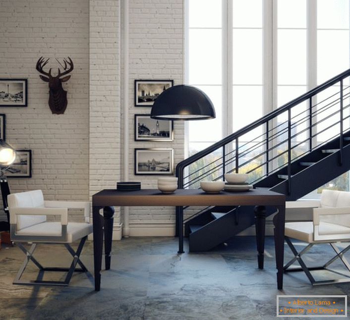 Loft style can be light and elegant. Paint the walls, put modern furniture laconic forms, photo within.