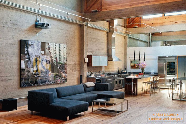 Interior and furniture in loft style.