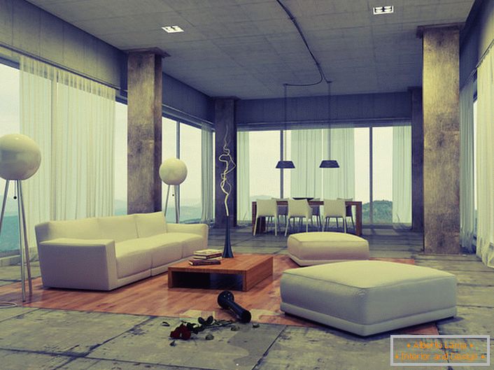Interior and furniture in loft style