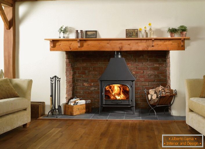 Cast-iron stove-fireplace in the living room