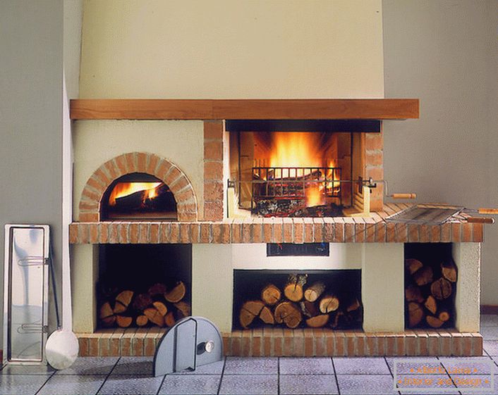 Corner oven-fireplace