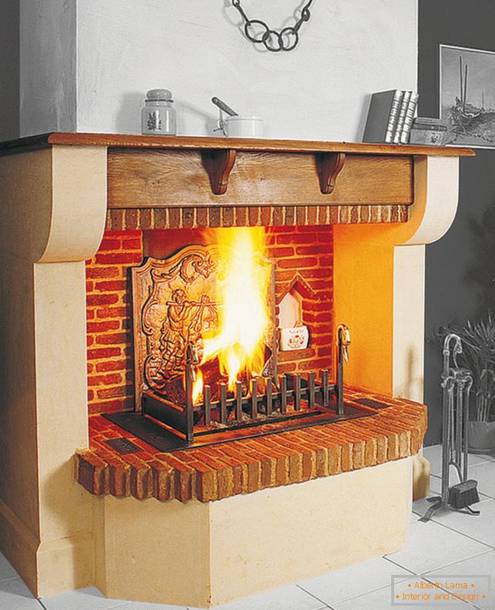 Wood burning fireplace with brick open firebox