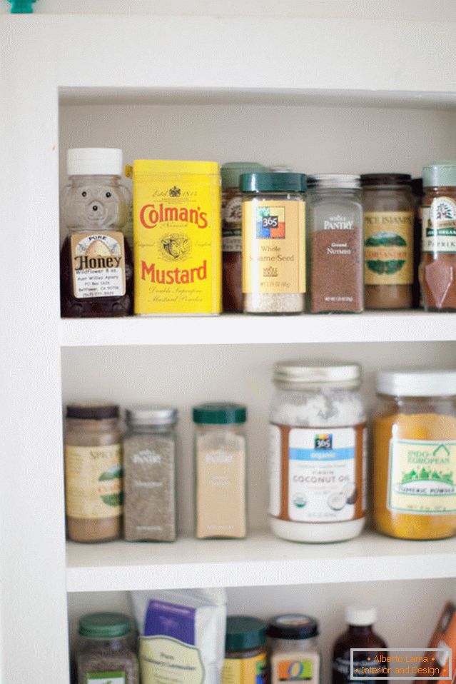 Spices on open shelves