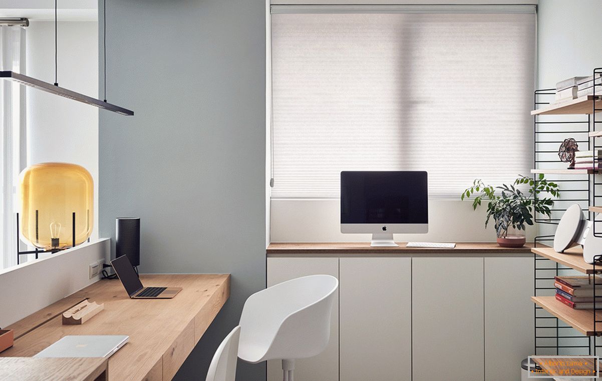 Office area in the interior of a small apartment