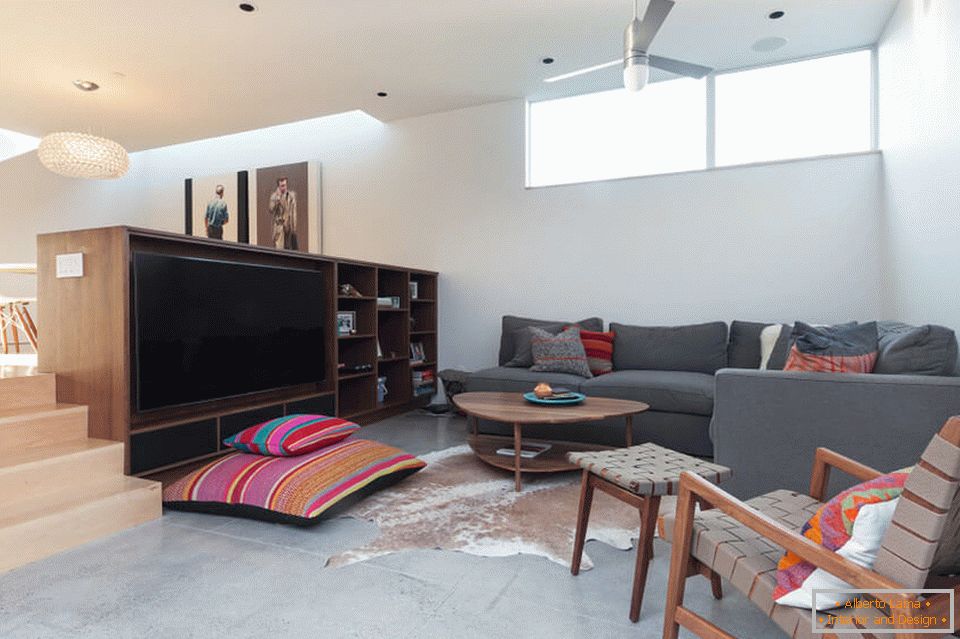 Corner sofa in the interior of the living room