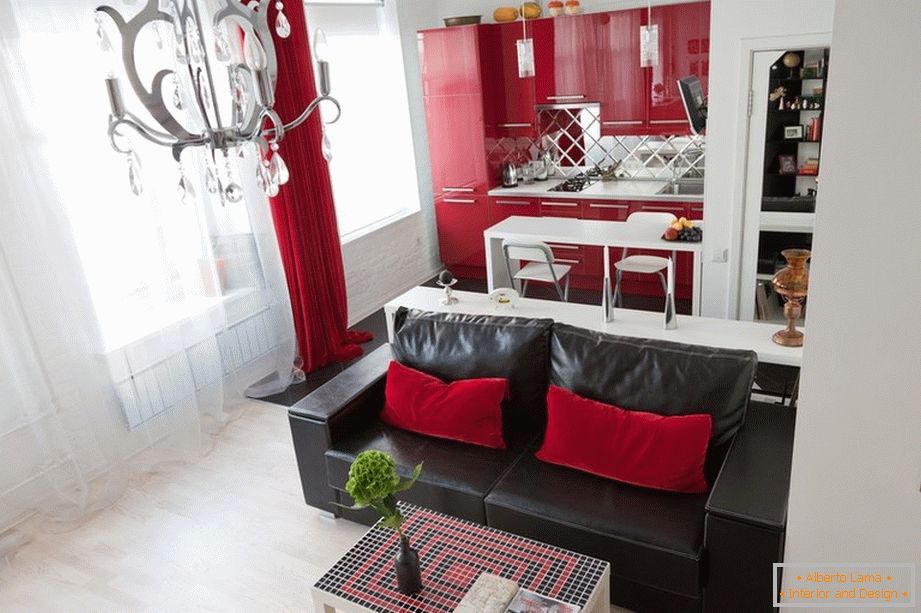 Red black and white interior