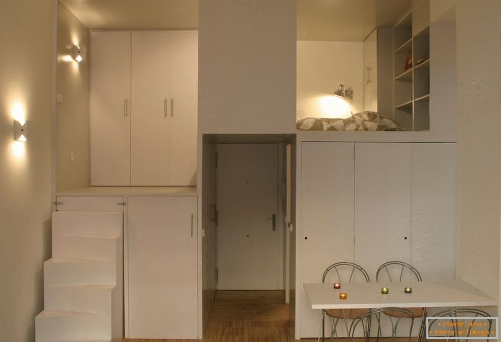 Small apartment area: stylish loft in white color