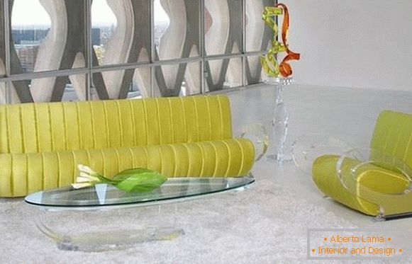 Sofa and armchair with acrylic inserts