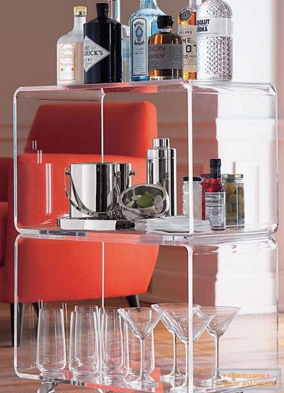 Acrylic mini bar on wheels for home