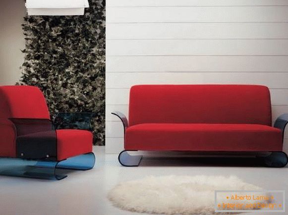 Sofa and armchair with transparent blue inserts