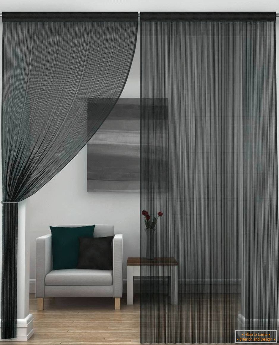 Gray curtains in white interior