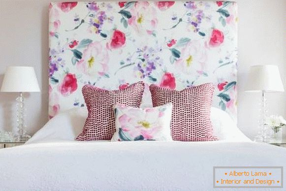 Beautiful beds with a soft headboard of bright fabric