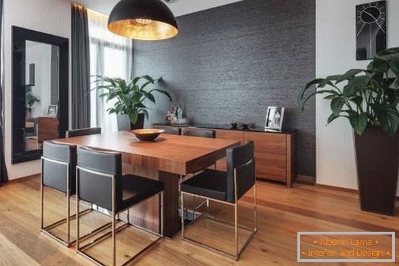 Stylish living room design in dark colors