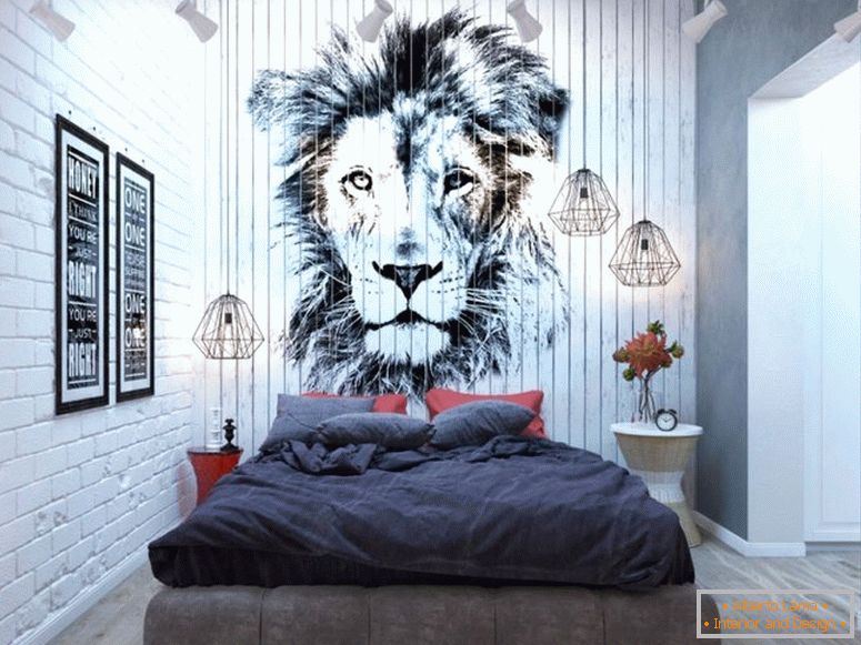 stylish-bedroom-loft-with-image-lion