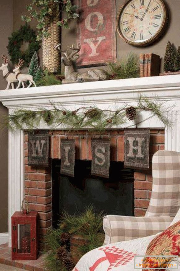 Christmas garland on a fireplace, photo 25