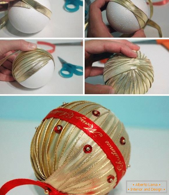 How to make a New Year's ball from satin ribbons