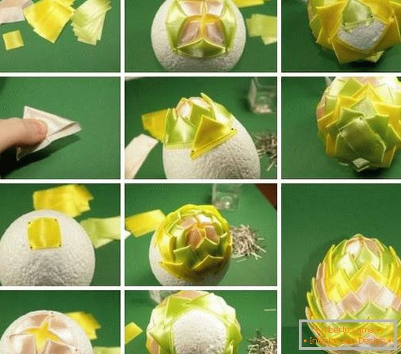 Satin Christmas balls with your hands - step by step photo