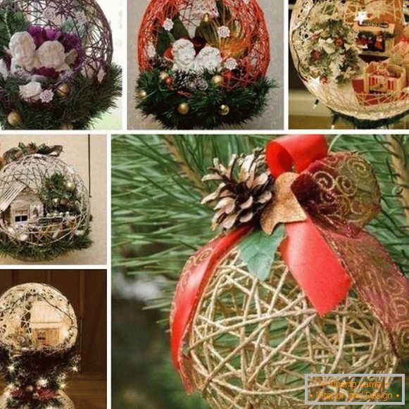 Christmas balls with their own hands of thread - фото идей оформления