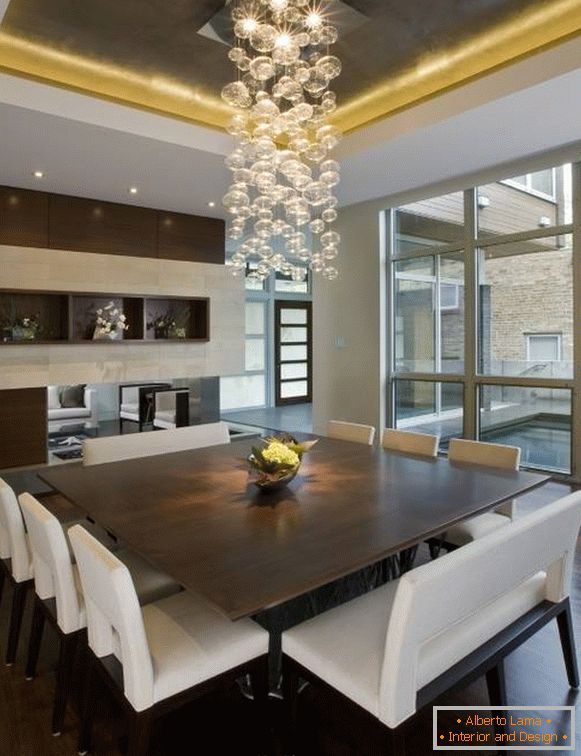 Dining tables and chairs in the interior of the kitchen