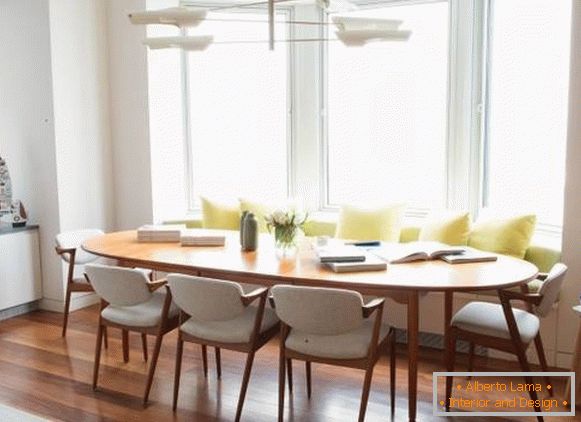 Oval dining table in kitchen design