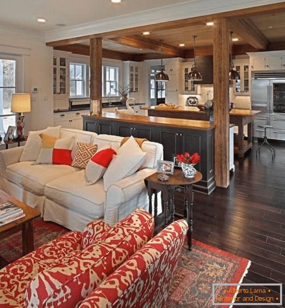 Stylish layout of the kitchen and living room in one room