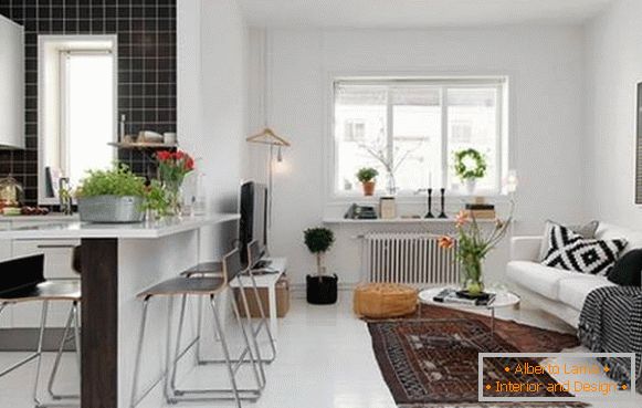 Living room combined with a small kitchen