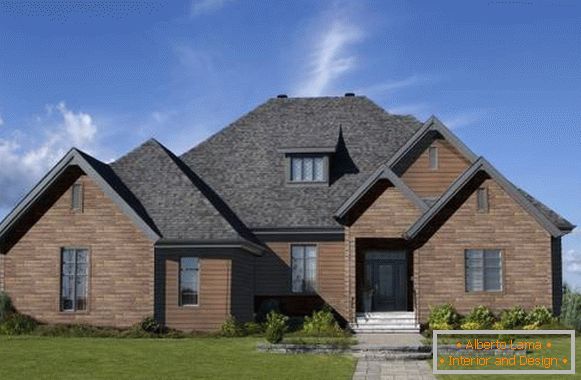 Two-storey house with stone trim design