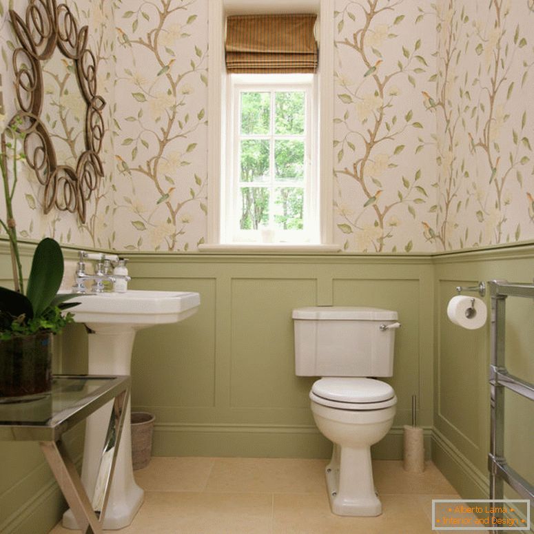striped-wallpaper-bathroom-powder-room-traditional-with-striped-roman-blind-side-table-4