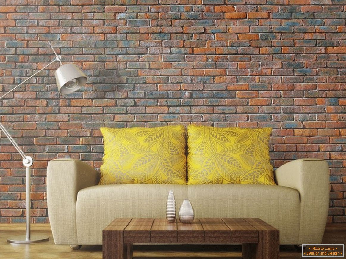 Wallpaper with a texture under the old brick in the interior