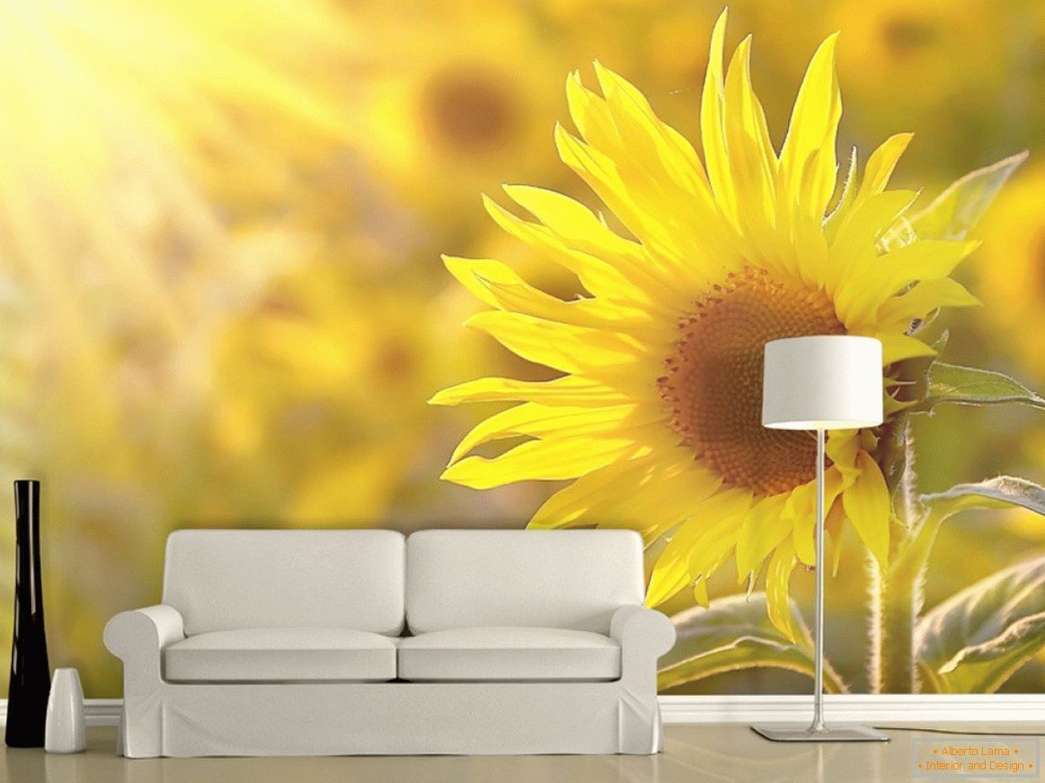Wallpapers with sunflowers in the interior