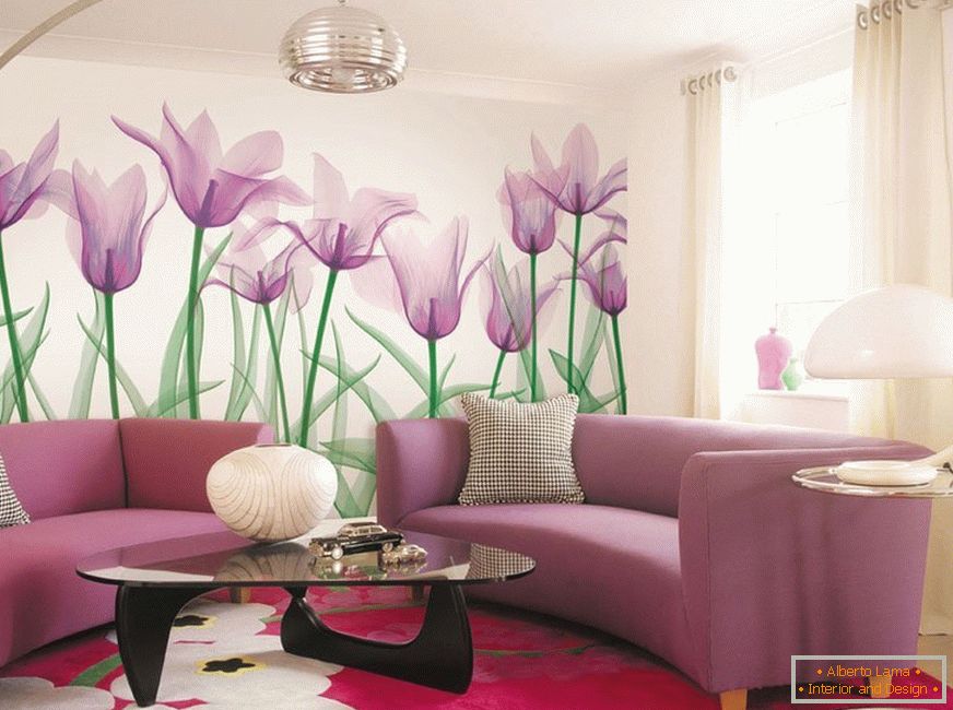 Wallpapers with flowers in the living room
