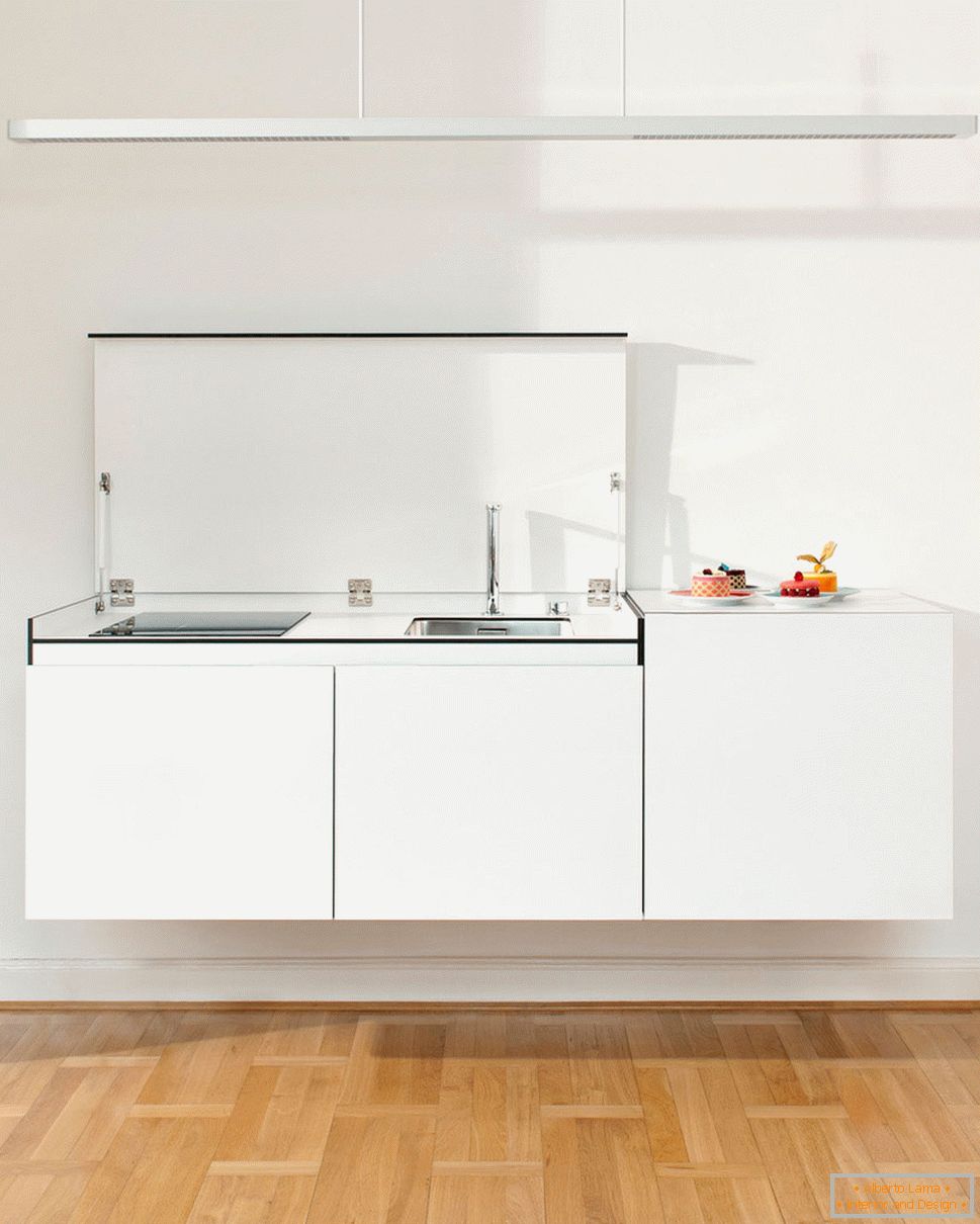 Stylish kitchen design of small sizes - открытая раковина