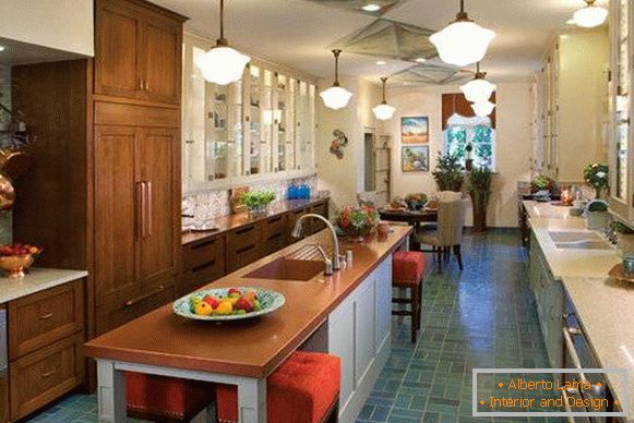 Blue tile for the kitchen floor - photo in the interior