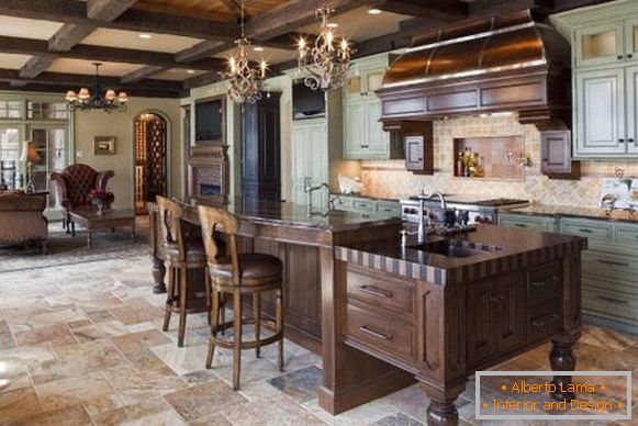 Stone floor in the kitchen - photo