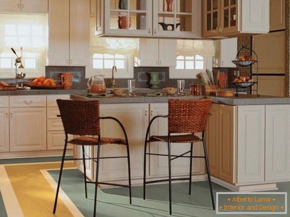 Yellow-green linoleum in the interior of the kitchen