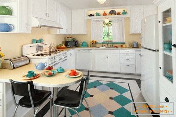 The stylish design of the floors in the kitchen - linoleum