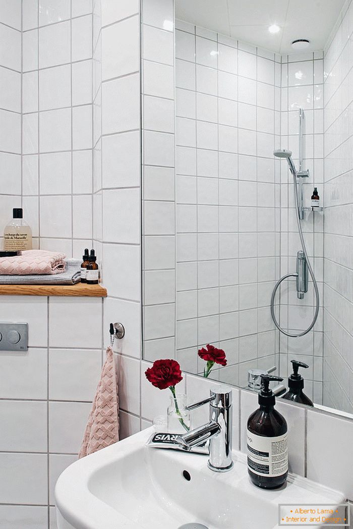 White tile in the bathroom