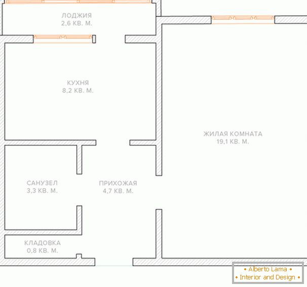 One-room apartment layout