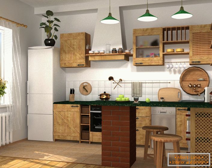 Design project for a small kitchen in a city apartment or private house. 