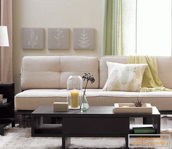 Decoration of a small living room - comfortable sofa without armrests