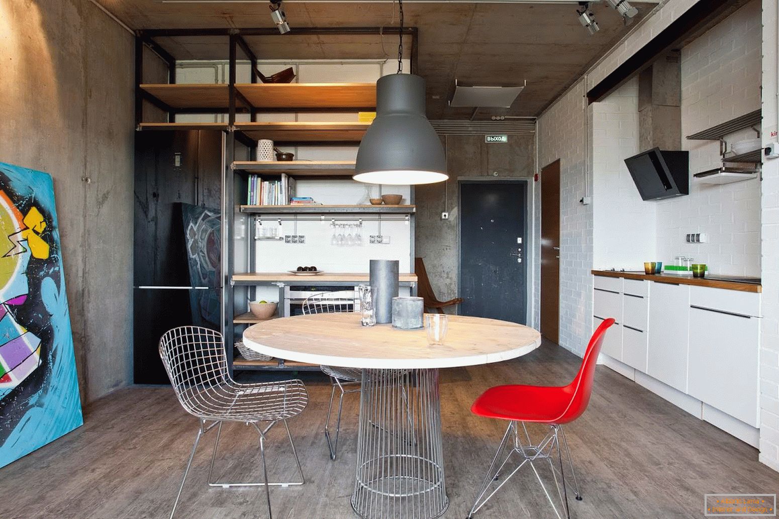 Dining room of designer studio apartments in Russia