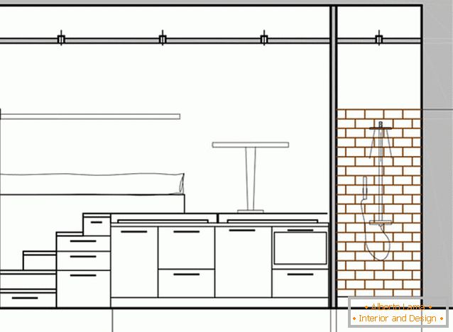 Scheme of a small studio apartment in Milan