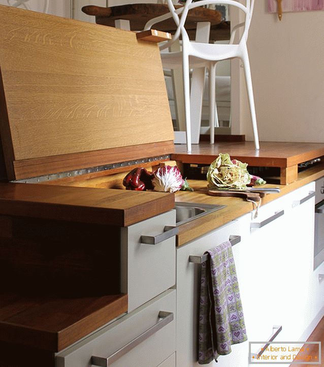 Kitchen of a small studio apartment in Milan