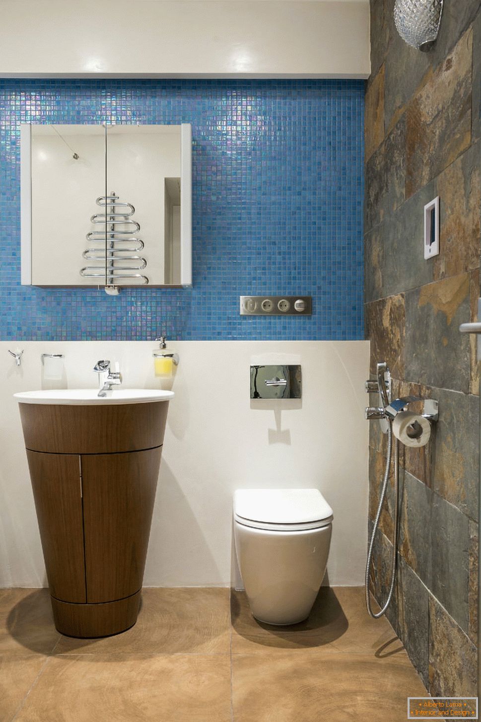 Bathroom in the apartment with controlled lighting