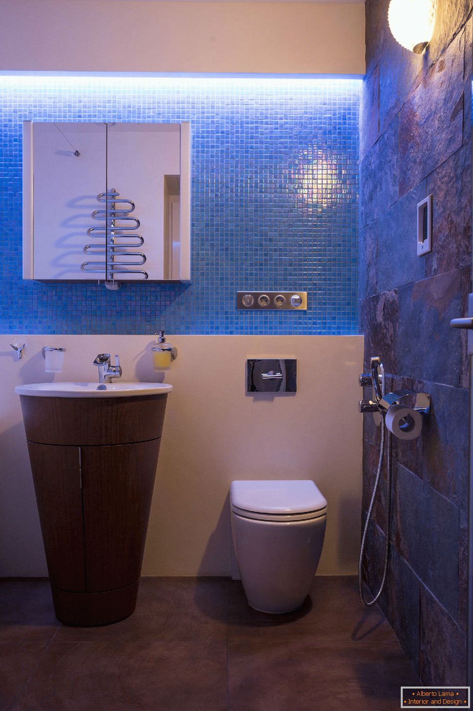 Bathroom in the apartment with controlled lighting