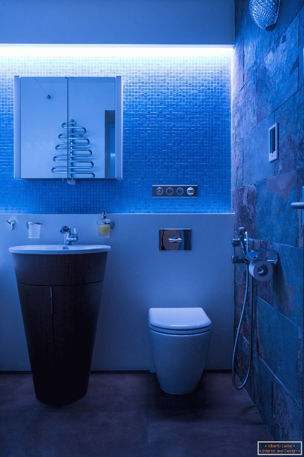 Bathroom in the apartment with controlled lighting