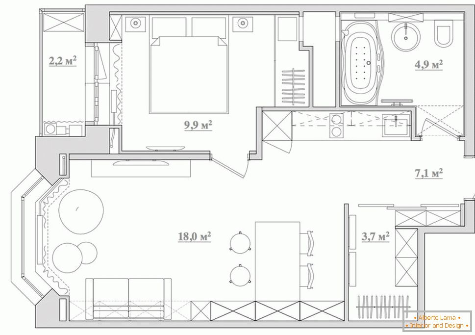 Layout of the apartment with controlled lighting