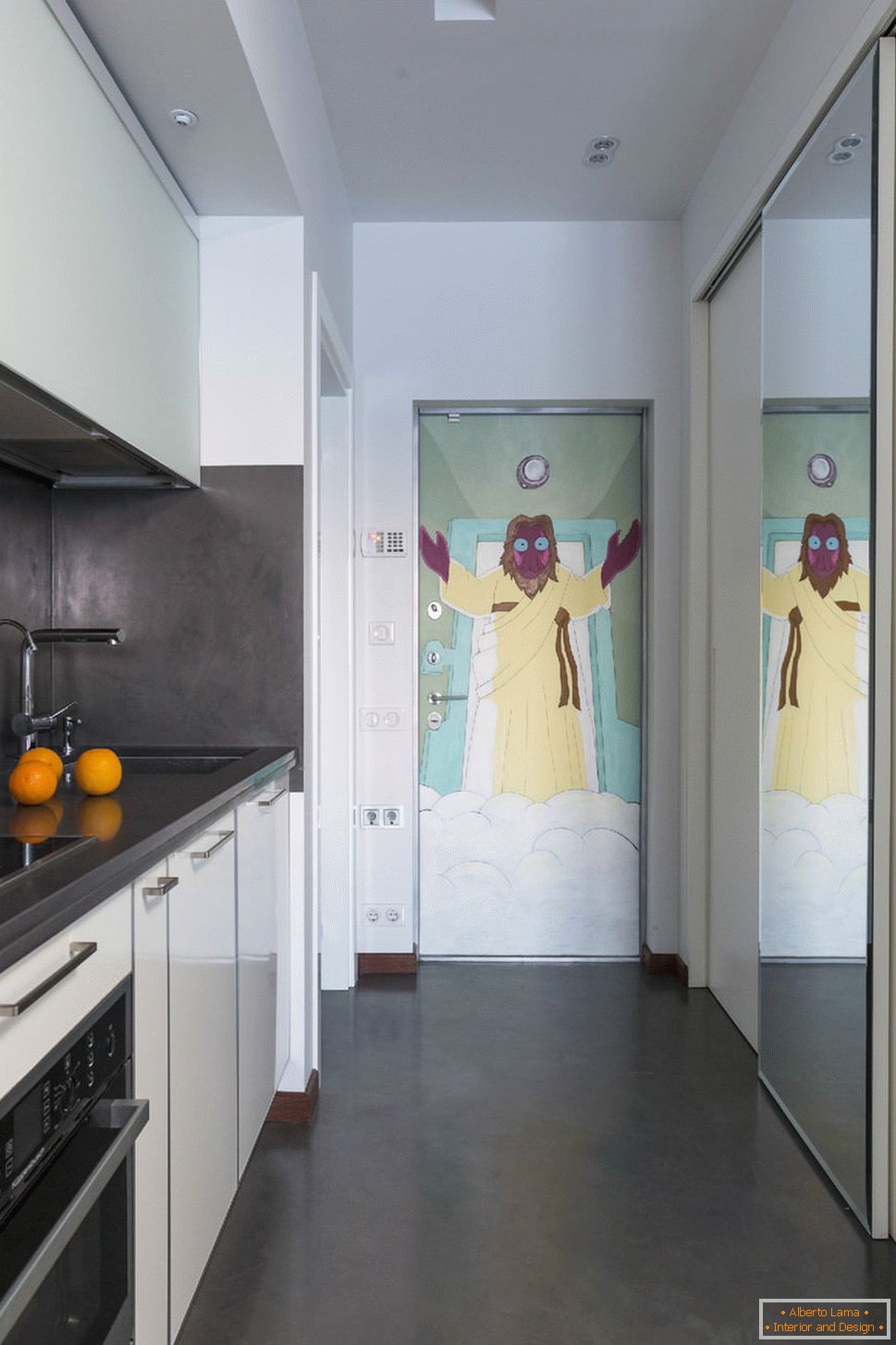 Kitchen in apartment with controlled lighting