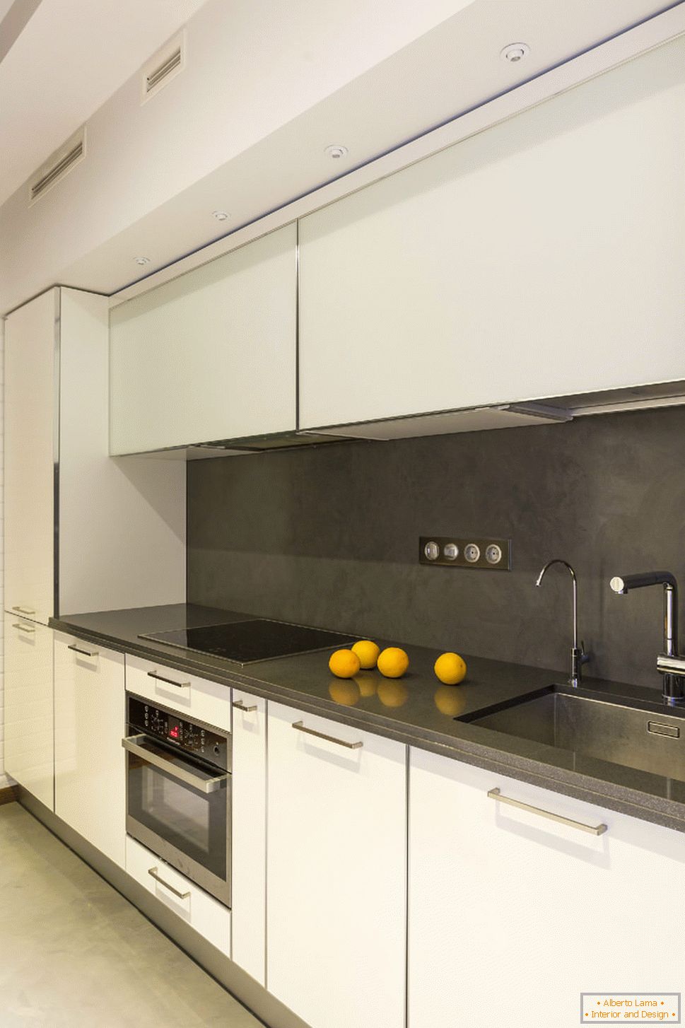 Kitchen in apartment with controlled lighting