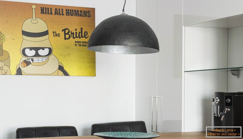 Dining room in apartment with controlled lighting